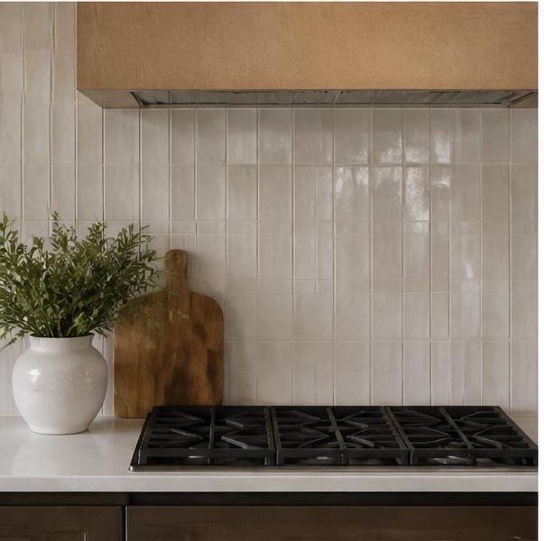Handcrafted neutral tile kitchen backsplash